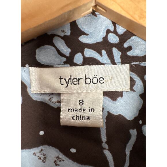 Tyler Boe Size 8 Button Up Brown Blue Floral Womens 100% Silk Blouse - Picture 9 of 11
